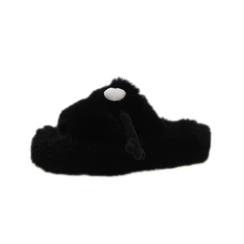 Women’s Cute Cartoon Fluffy Slippers - Winter Warm Plush