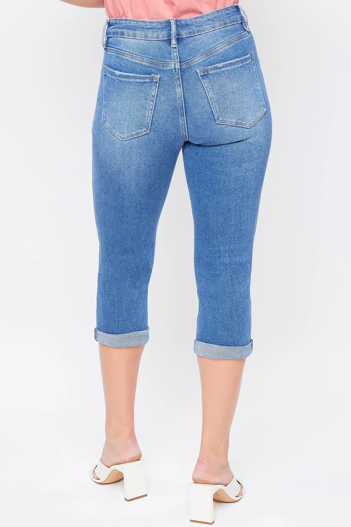 Womens Vintage High Rise Rolled Cuff Capri Jean-Distressed