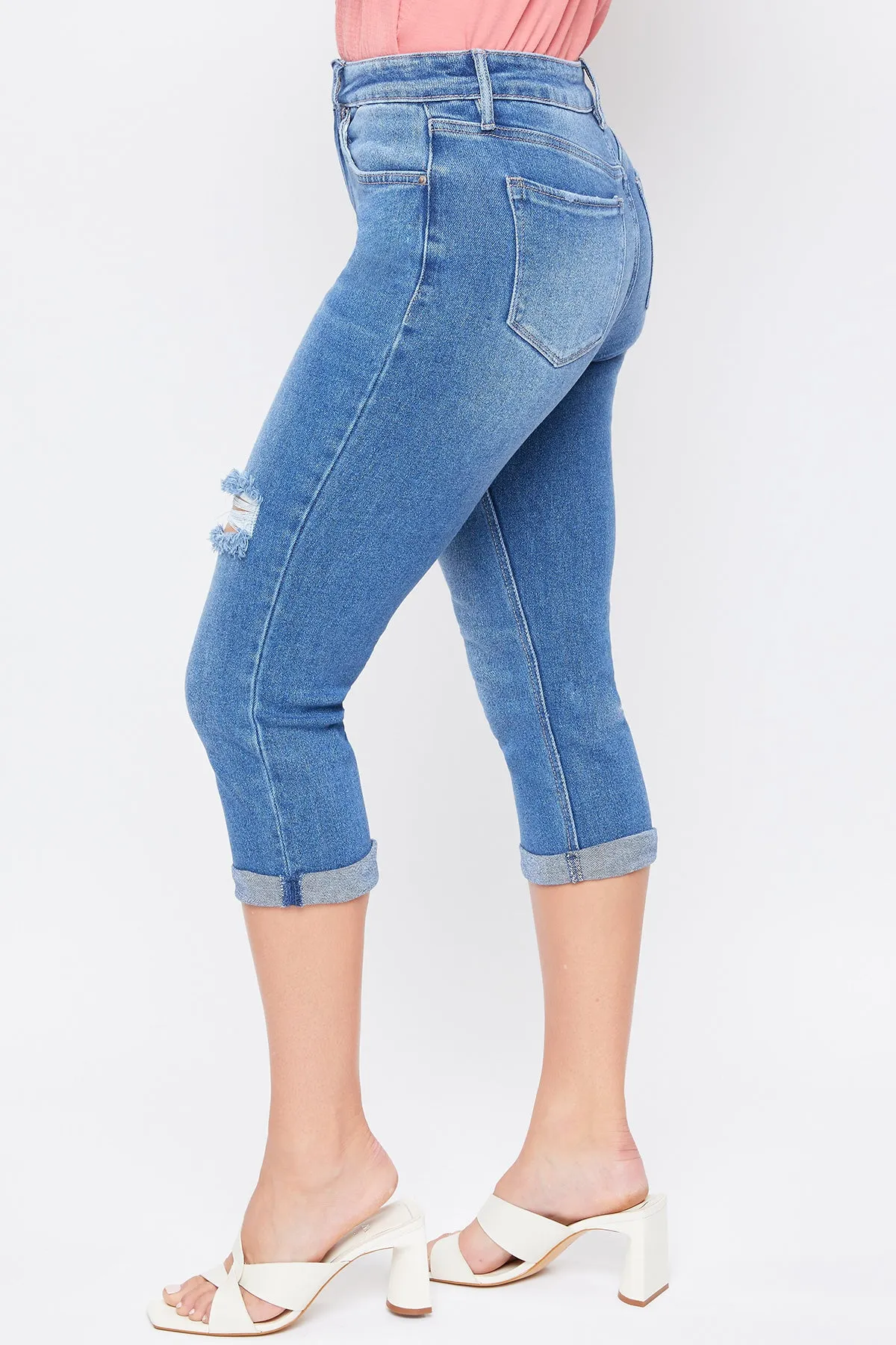 Womens Vintage High Rise Rolled Cuff Capri Jean-Distressed