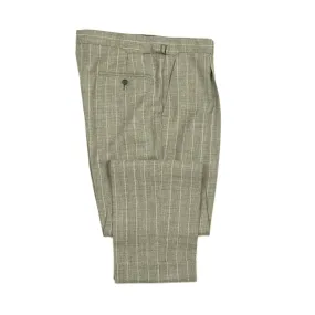 x Sartoria Carrara: Pleated trousers in taupe undyed wool with cream stripe