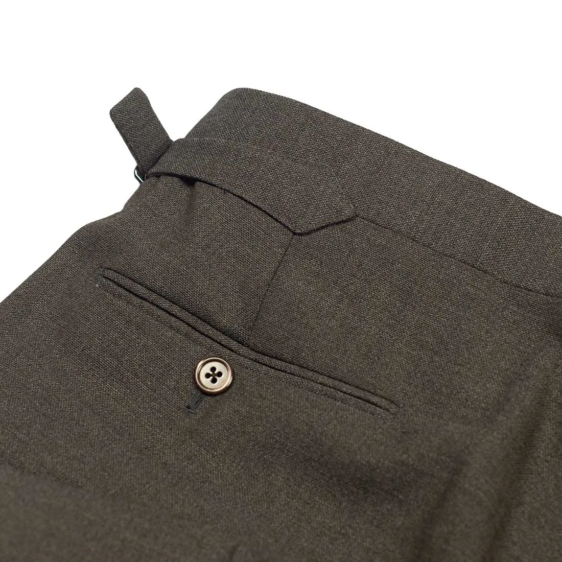 x Sartoria Carrara: Taupe brown pleated trousers in Drapers Ascot 4-ply wool 13oz