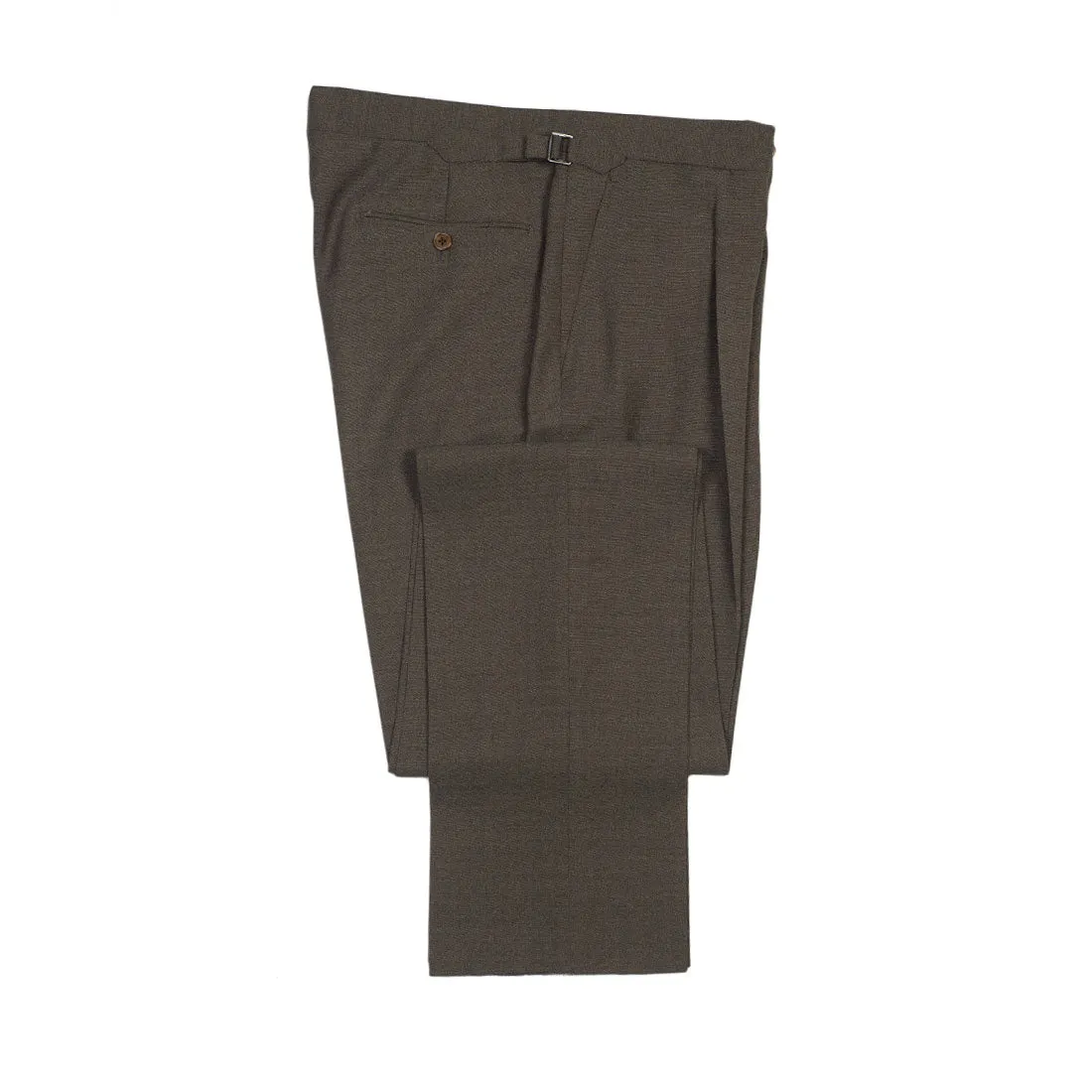 x Sartoria Carrara: Taupe brown pleated trousers in Drapers Ascot 4-ply wool 13oz