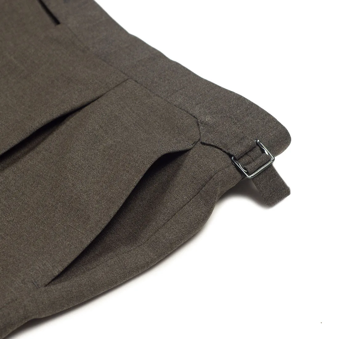 x Sartoria Carrara: Taupe brown pleated trousers in Drapers Ascot 4-ply wool 13oz