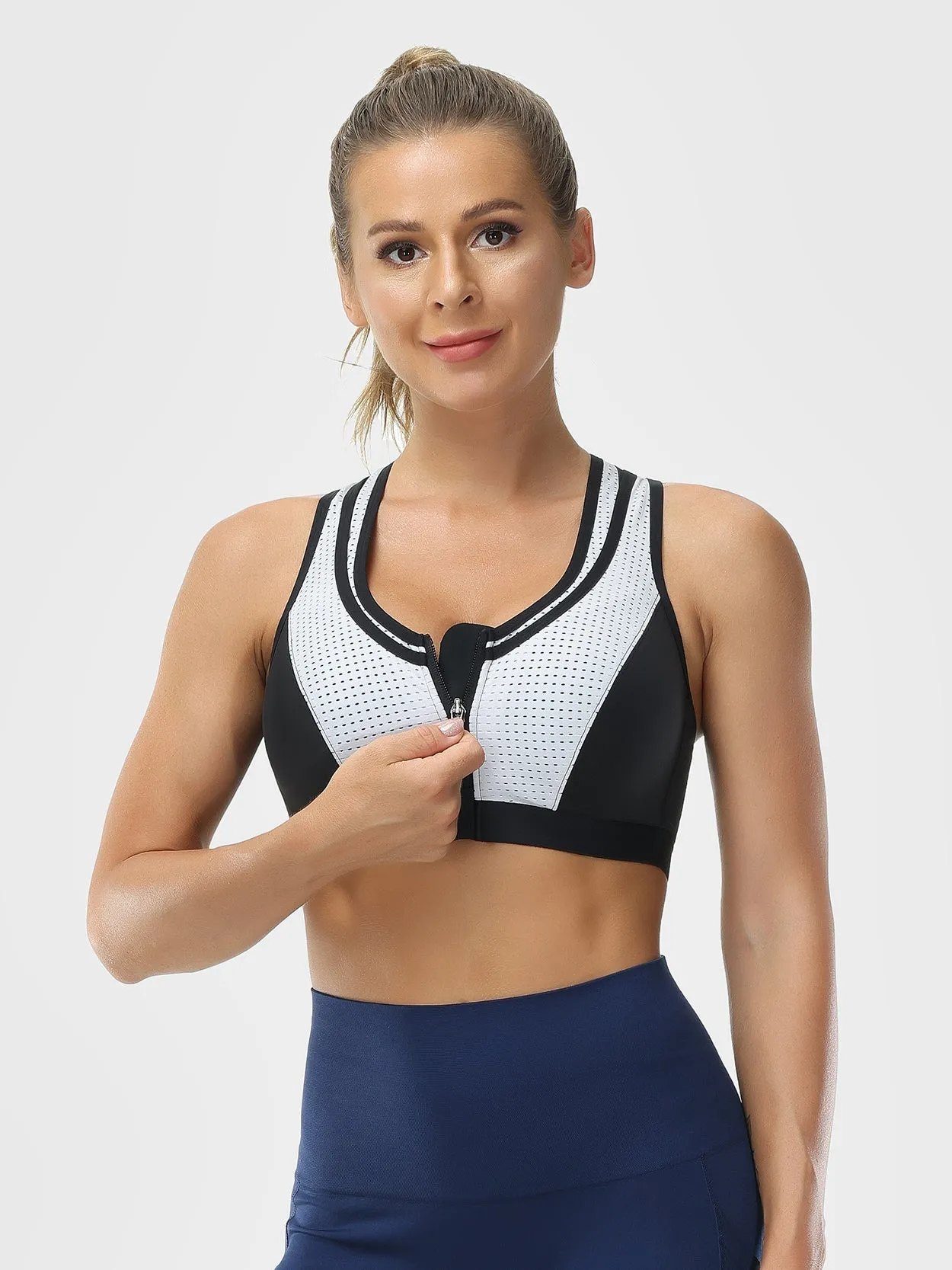 Zip Front Sports Bra High Impact Workout Bra Black